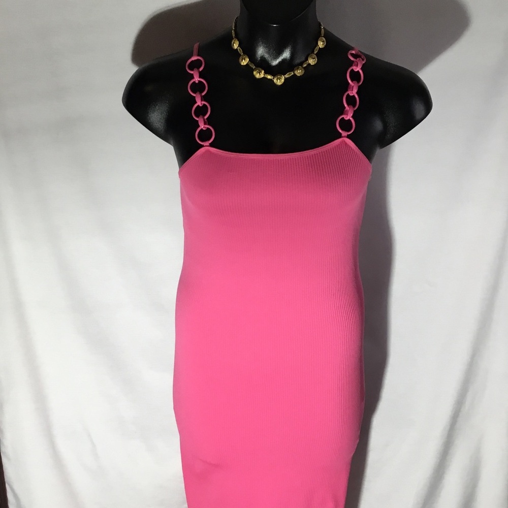 Pink Chain-Strap Bodycon Dress